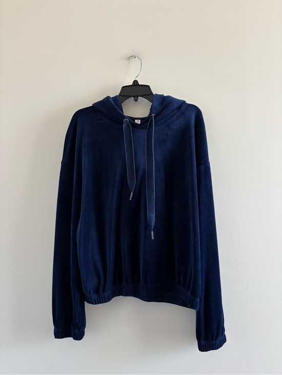 Daily Practice Tops - Daily Practice Anthropologie Velour Hoodie Navy Blue Womens XL Athletic Casual